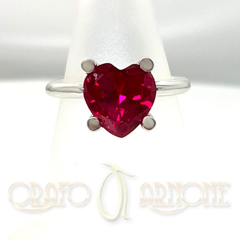 Solitario Argento cuore rosso mm 10
